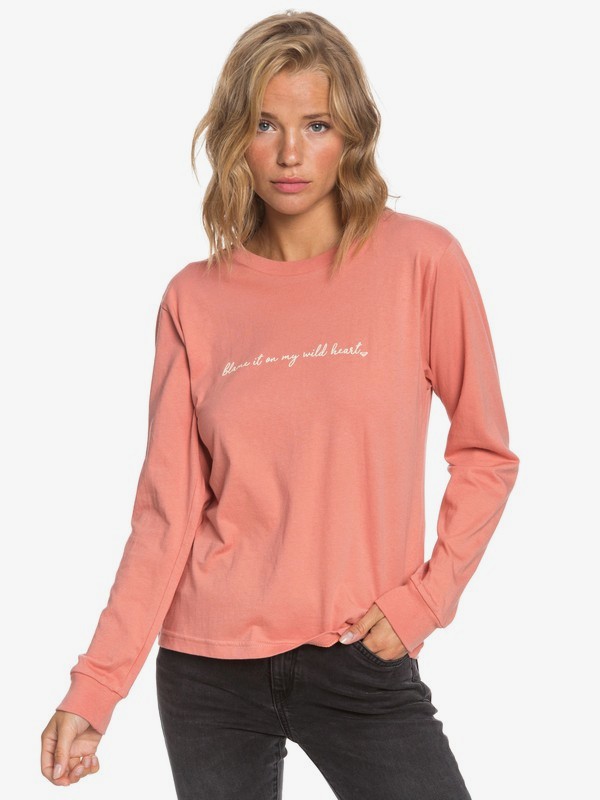 roxy, Blame It On My Wild Heart Long Sleeve Tee, CANYON CLAY (mjr0) 0 Blame It On My Wild Heart Long Sleeve Tee Pink ARJZT05667 Roxy