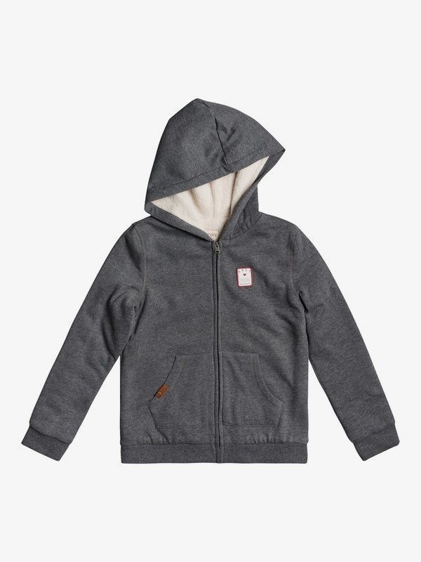 roxy, Say Love C - Sweat à capuche zippé doublé en matière sherpa pour Fille 4-16, CHARCOAL HEATHER (kte1) 0 Say Love C - Sweat à capuche zippé doublé en matière sherpa pour Fille 4-16 Noir ERGFT03438 Roxy