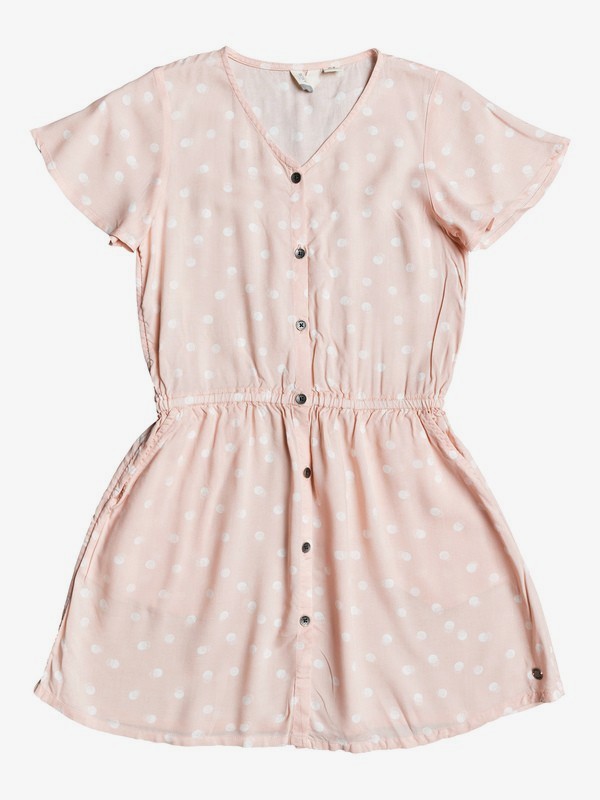 roxy, Girls' 4-16 Love That Life Short Sleeve Buttoned Dress, EVENING SAND DOUBLE MOON (mez8) 0 Girls' 4-16 Love That Life Short Sleeve Buttoned Dress Pink ERGWD03092 Roxy