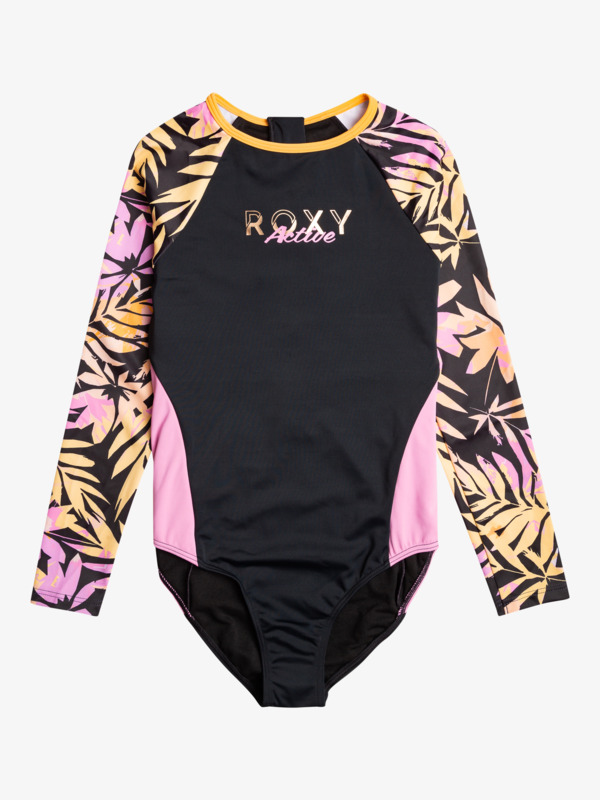 Roxy - Zwempak voor meisjes - Active Joy - Lange mouw - Anthracite Zebra Jungle Girl - maat 164cm