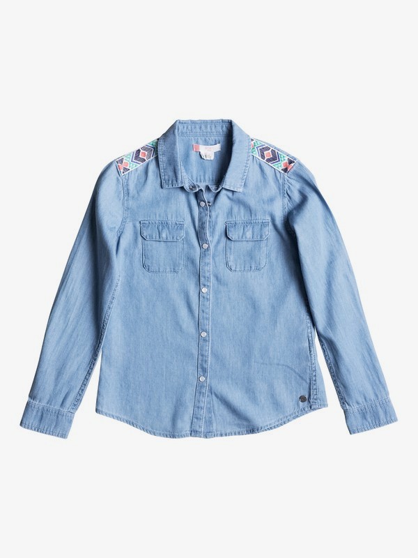 roxy, Джинсовая рубашка с длинным рукавом Water Priorities, LIGHT BLUE (bffw) 0 Джинсовая рубашка с длинным рукавом Water Priorities Синий ERGWT03012 Roxy