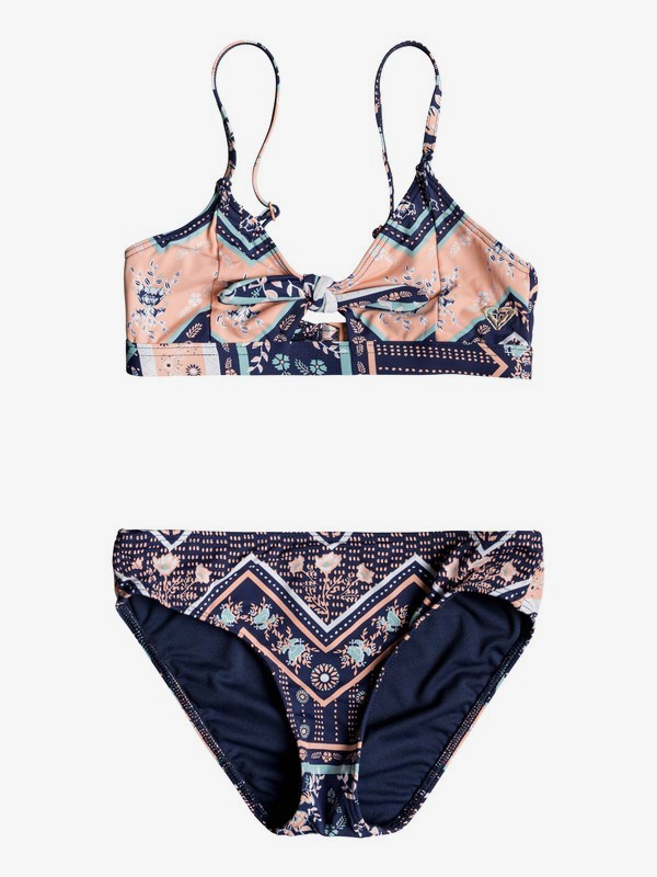 roxy, Heart In The Waves - Conjunto de Bikini Triangular Deportivo para Chicas 8-16, MED BLUE NEWPORT BORDER SW (bte7) 0 Heart In The Waves - Conjunto de Bikini Triangular Deportivo para Chicas 8-16 Azul ERGX203199 Roxy