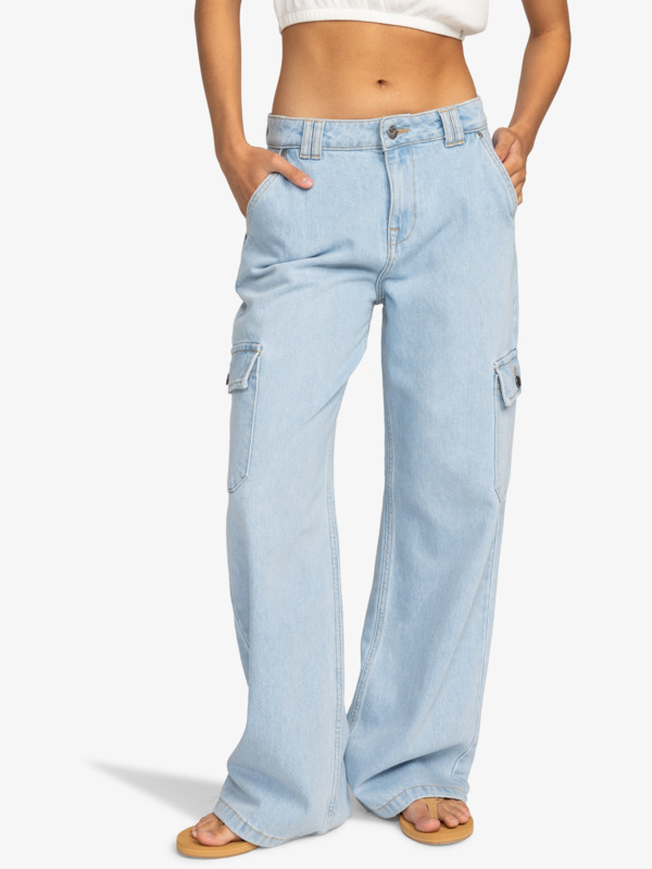 Roxy Modern Vibe Mid Denim Cargo Broek - Light Blue