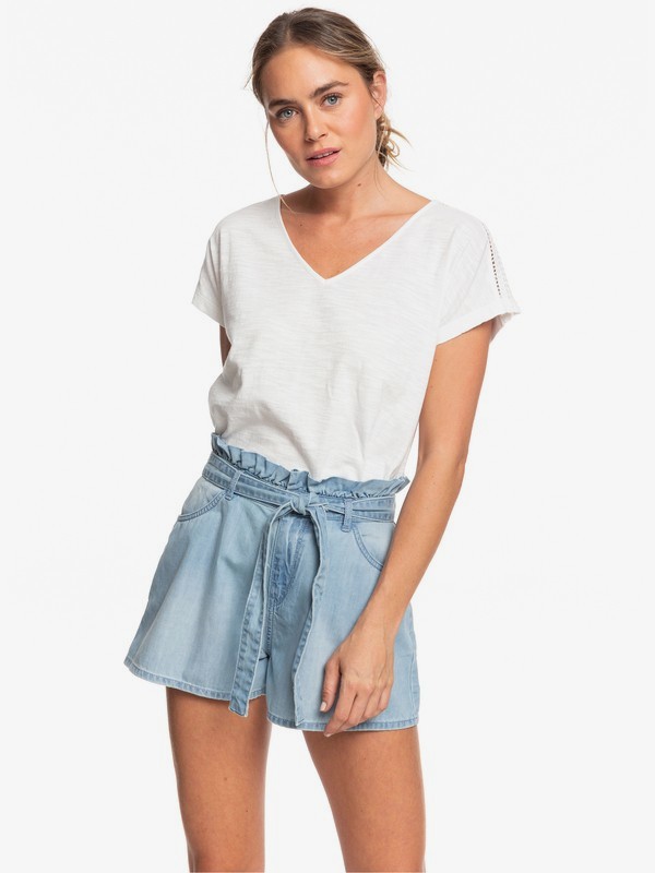 Roxy - Salento Playa - Paper Bag Denim Short met Hoge Taille voor Dames