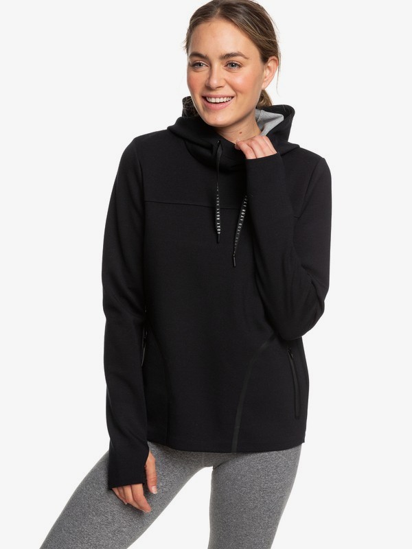 roxy, Echoes Of Silence - Sudadera Deportiva Reforzada con Capucha para Mujer, TRUE BLACK (kvj0) 0 Echoes Of Silence - Sudadera Deportiva Reforzada con Capucha para Mujer Negro ERJFT03900 Roxy