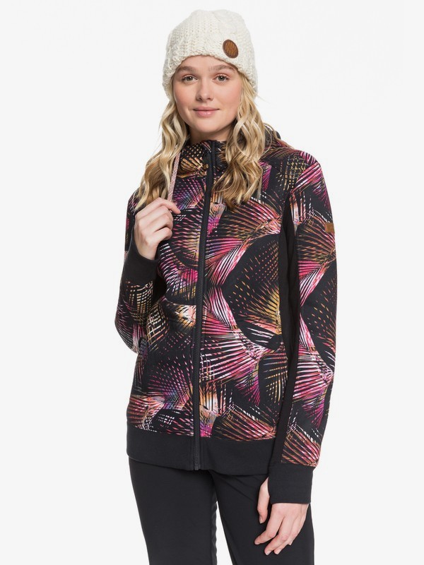 roxy, Толстовка на молнии Frost, TRUE BLACK NIGHT PALM (kvj1) 0 Толстовка на молнии Frost Черный ERJFT03969 Roxy