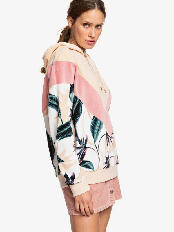 roxy, Chasing Waves - Velour Hoodie for Women, SNOW WHITE LUNAR FLOWER (wbk6) 0 Chasing Waves - Velour Hoodie for Women White ERJFT04041 Roxy