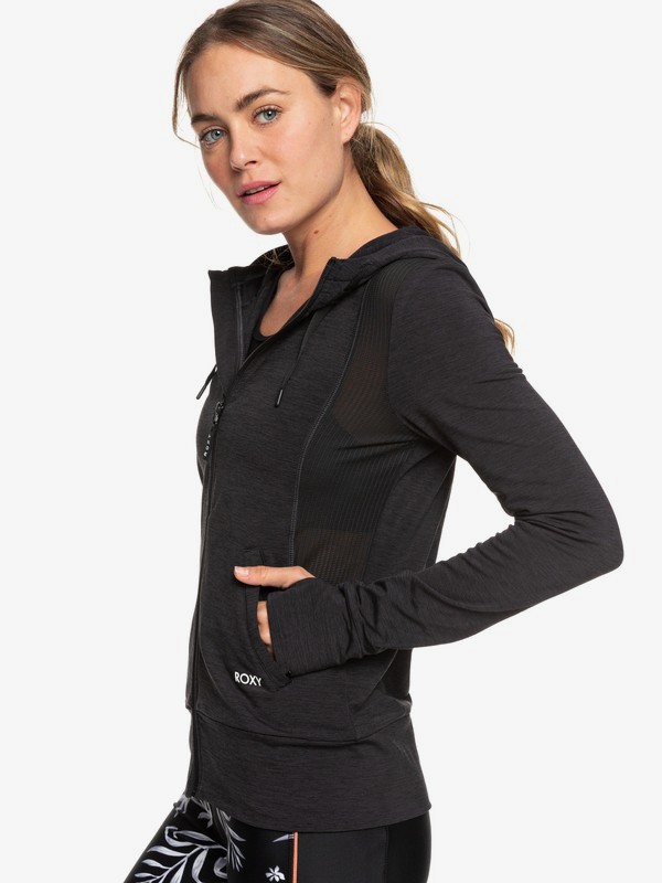 roxy, Twisted By The Moon - Technical Zip-Up Hoodie for Women, CHARCOAL HEATHER (kte1) 0 Twisted By The Moon - Technical Zip-Up Hoodie for Women Black ERJFT04056 Roxy