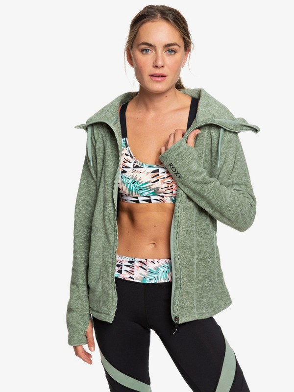 roxy, Electric Feeling - Hooded Zip-Up Fleece for Women, LILY PAD HEATHER (gjnh) 0 Electric Feeling - Hooded Zip-Up Fleece for Women Green ERJFT04057 Roxy