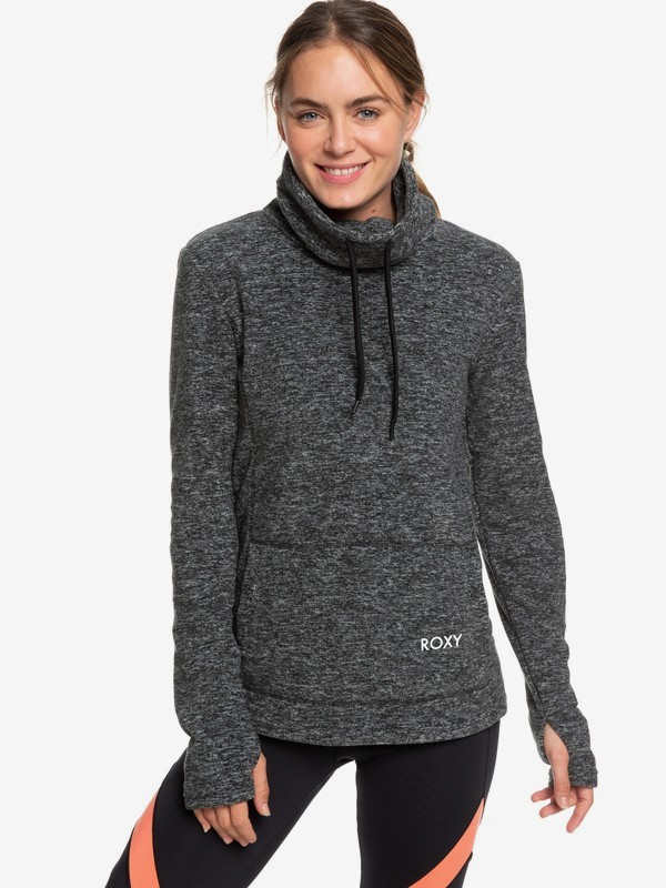 roxy, Snow Flakes Vibes - Funnel Neck Fleece for Women, CHARCOAL HEATHER (kte1) 0 Snow Flakes Vibes - Funnel Neck Fleece for Women Black ERJFT04058 Roxy