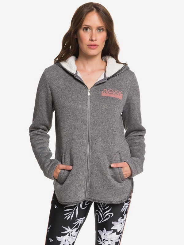 roxy, Slopes Fever B - Felpa con Fodera in Sherpa, Zip e Cappuccio da Donna, CHARCOAL HEATHER (kte1) 0 Slopes Fever B - Felpa con Fodera in Sherpa, Zip e Cappuccio da Donna Black ERJFT04092 Roxy