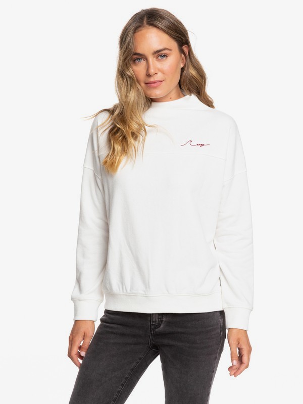 roxy, Mind Surf High Neck Sweatshirt, SNOW WHITE (wbk0) 0 Mind Surf High Neck Sweatshirt White ERJFT04105 Roxy