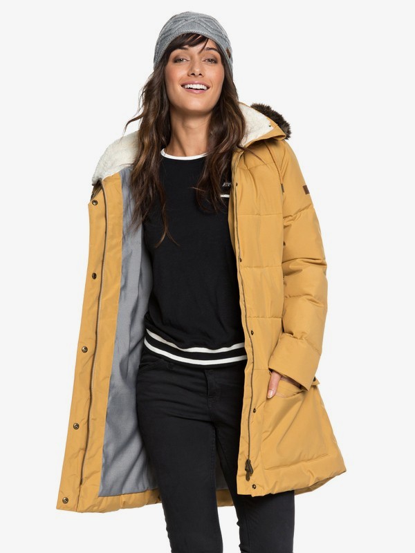roxy, Ellie - Chaqueta acolchada impermeable de corte largo con capucha para Mujer, APPLE CINNAMON (cll0) 0 Ellie - Chaqueta acolchada impermeable de corte largo con capucha para Mujer Marron ERJJK03239 Roxy