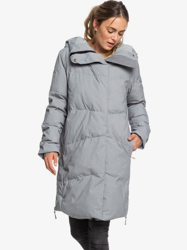 roxy, Abbie - Doudoune à capuche longue imperméable pour Femme, HEATHER GREY (sjeh) 0 Abbie - Doudoune à capuche longue imperméable pour Femme ERJJK03282 Roxy