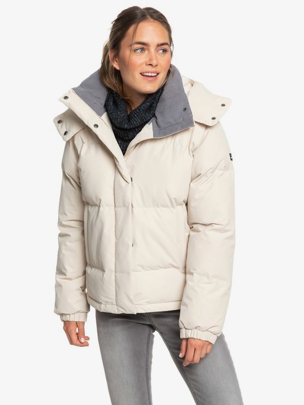 roxy, Hanna - Waterproof Hooded Puffer Jacket for Women, OYSTER GRAY (tfn0) 0 Hanna - Waterproof Hooded Puffer Jacket for Women Beige ERJJK03287 Roxy