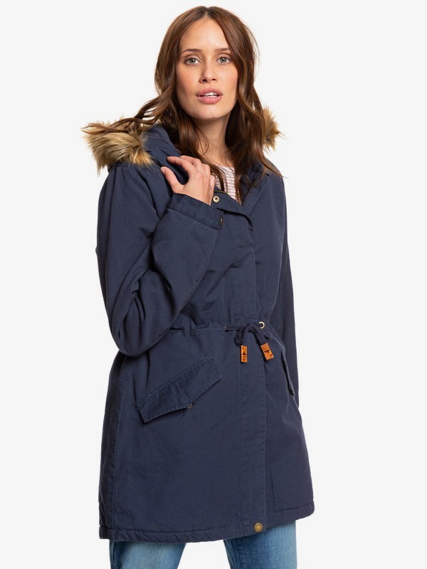 roxy, Sun Goes Down - Hooded Canvas Parka Jacket for Women, MOOD INDIGO (bsp0) 0 Sun Goes Down - Hooded Canvas Parka Jacket for Women Blue ERJJK03321 Roxy