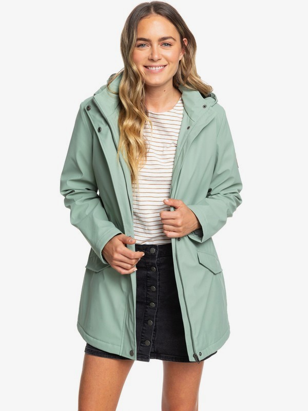 roxy, Downtown Calling - Waterproof Hooded Raincoat for Women, LILY PAD (gjn0) 0 Downtown Calling - Waterproof Hooded Raincoat for Women Green ERJJK03328 Roxy