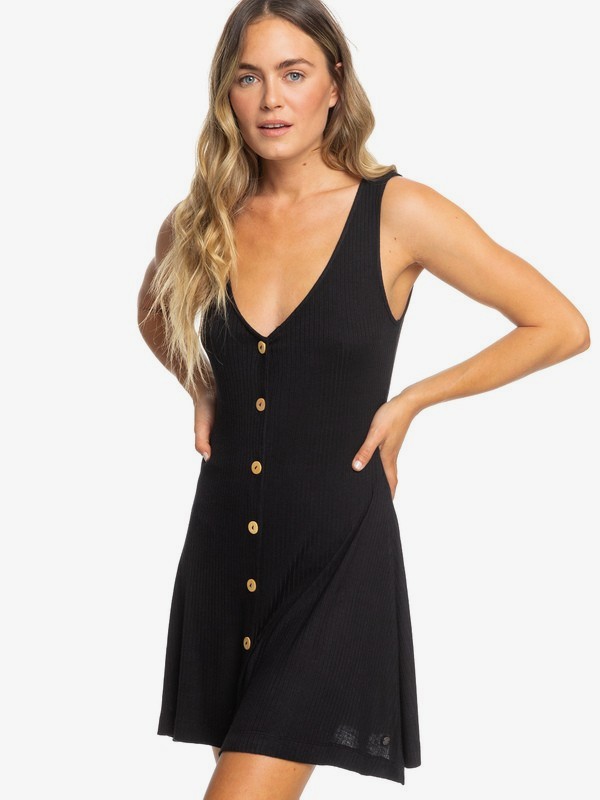 roxy, Dream Do Buttoned Rib Knit Dress, ANTHRACITE (kvj0) 0 Dream Do Buttoned Rib Knit Dress Black ERJKD03264 Roxy