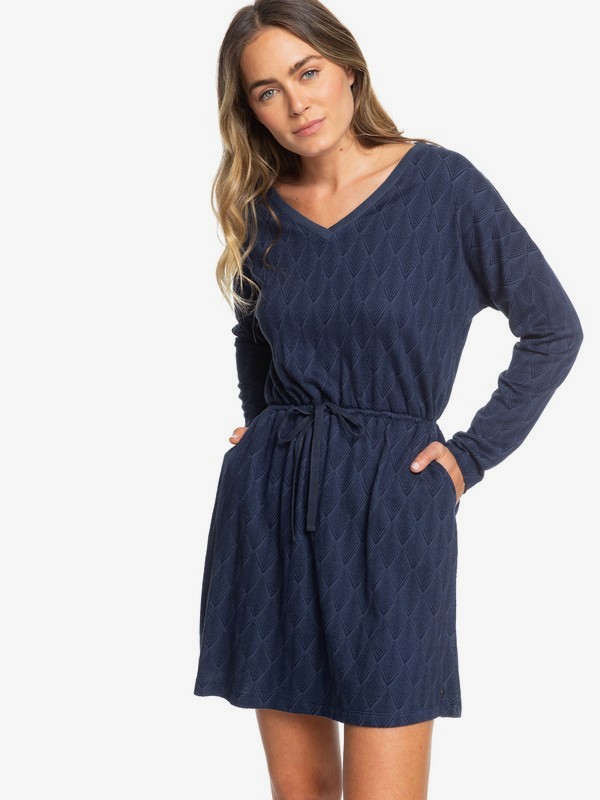 roxy, Get Home - Robe manches longues encolure en V pour Femme, MOOD INDIGO FREE FALLIN (bsp2) 0 Get Home - Robe manches longues encolure en V pour Femme Bleu ERJKD03267 Roxy