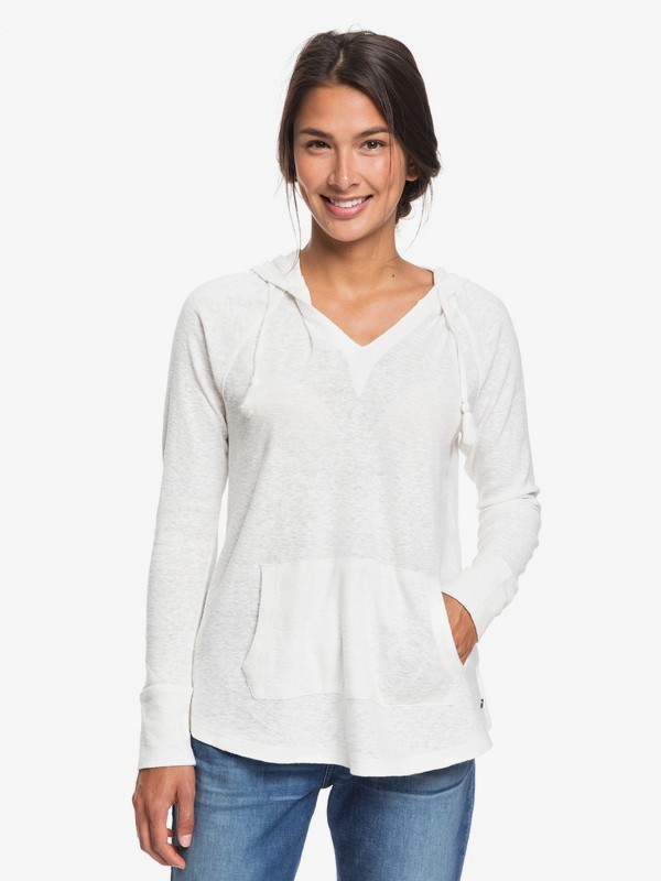 roxy, Long Night Hooded Long Sleeve Top, SNOW WHITE (wbk0) 0 Long Night Hooded Long Sleeve Top White ERJKT03561 Roxy