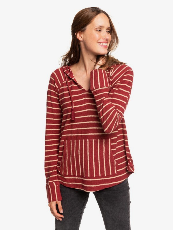 roxy, Long Night Hooded Long Sleeve Top, RHUBARB BASIC STRIPES (rze3) 0 Long Night Hooded Long Sleeve Top Red ERJKT03562 Roxy