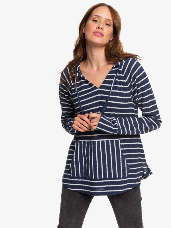 roxy, Long Night Hooded Long Sleeve Top, SNOW WHITE BASIC STRIPES (wbk5) 0 Long Night Hooded Long Sleeve Top White ERJKT03562 Roxy