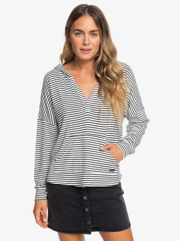 roxy, Sweet Thing Hooded Long Sleeve Top, ANTHRACITE MARINA STRIPES (kvj3) 0 Sweet Thing Hooded Long Sleeve Top Black ERJKT03567 Roxy