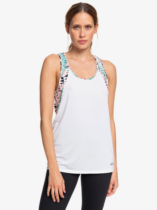 roxy, Hiding Place - Top Tecnico Smanicato da Donna, BRIGHT WHITE GEO PALMS (wbb6) 0 Hiding Place - Top Tecnico Smanicato da Donna White ERJKT03578 Roxy