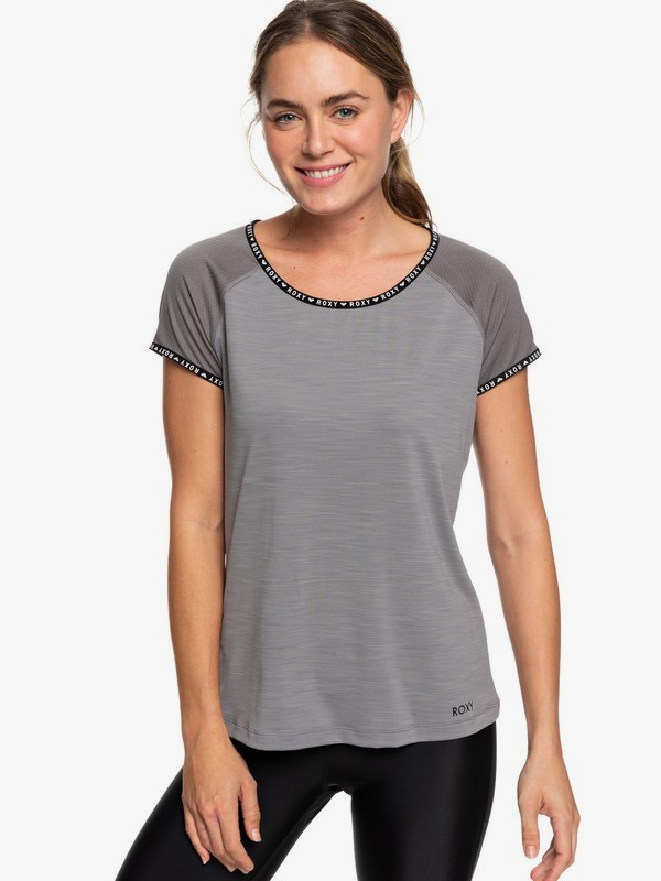 roxy, Young And Beautiful - T-shirt de sport pour Femme, CHARCOAL HEATHER (kte1) 0 Young And Beautiful - T-shirt de sport pour Femme Noir ERJKT03581 Roxy