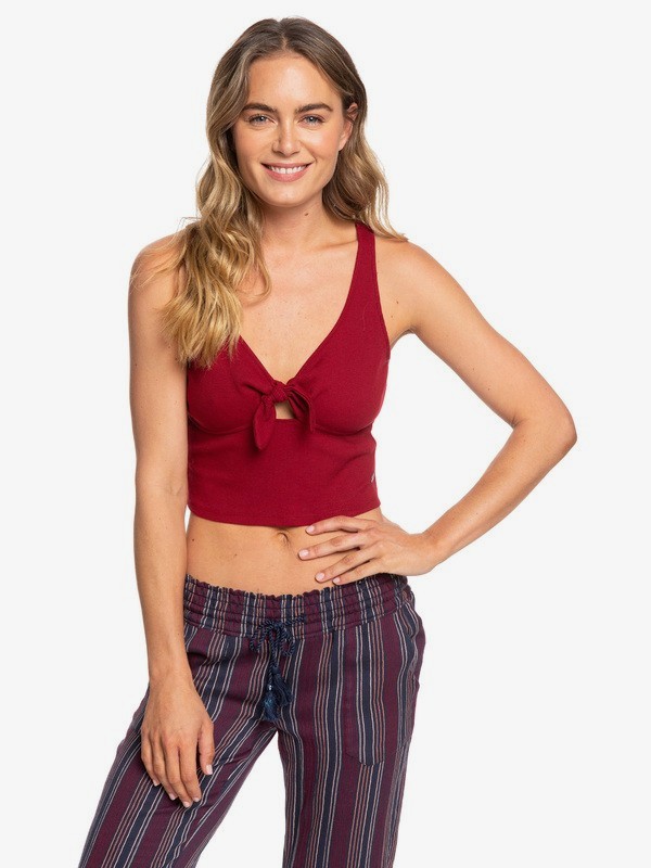 roxy, Love Gifts Cropped Rib Knit Tank Top, RHUBARB (rze0) 0 Love Gifts Cropped Rib Knit Tank Top Red ERJKT03607 Roxy