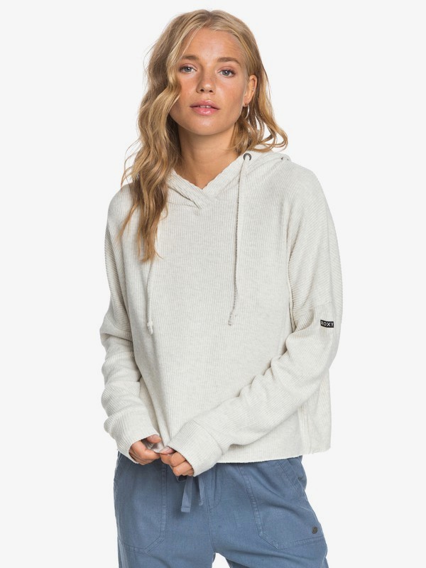 roxy, Way Back When Hooded Long Sleeve Rib Knit Top, METRO HEATHER (tenh) 0 Way Back When Hooded Long Sleeve Rib Knit Top Beige ERJKT03609 Roxy