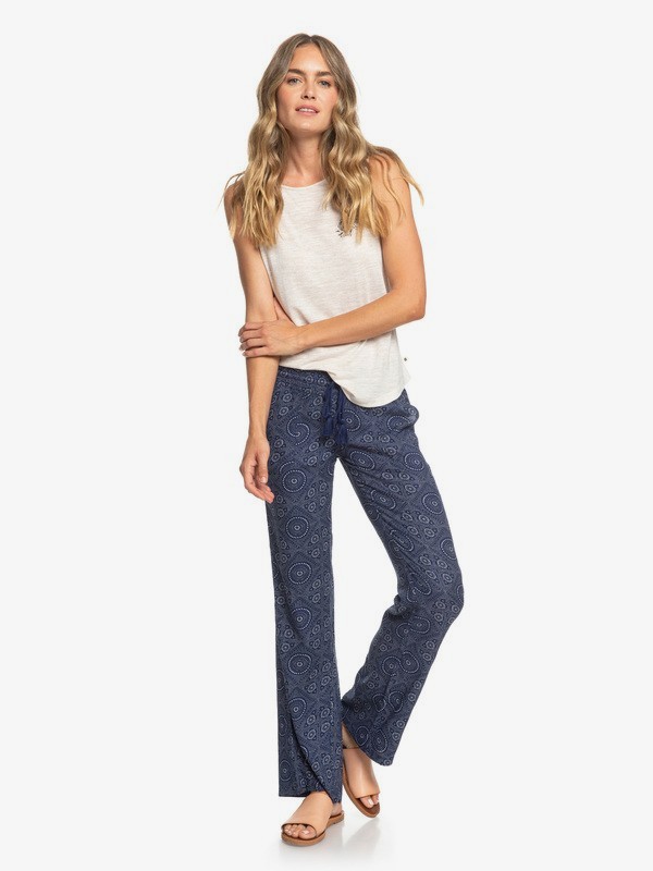 roxy, Oceanside Viscose Pants, MED BLUE SHIBORI NIGHTS SW (bte2) 0 Oceanside Viscose Pants Blue ERJNP03220 Roxy