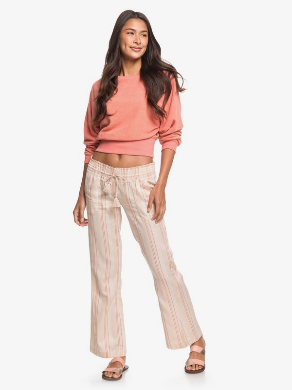 roxy, Oceanside Flared Beach Pants, IVORY CREAM GAMMA STRIPE (tfm3) 0 Oceanside Flared Beach Pants Beige ERJNP03266 Roxy