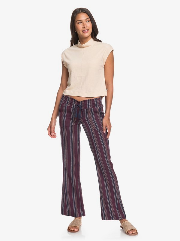 roxy, Oceanside Flared Beach Pants, MOOD INDIGO GAMMA STRIPE (xbrm) 0 Oceanside Flared Beach Pants Blue ERJNP03266 Roxy