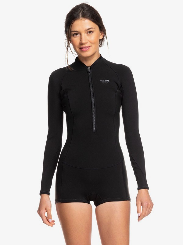 roxy, 1.5mm Satin Long Sleeve Front Zip Shorty, BLACK (kvj0) 0 1.5mm Satin Long Sleeve Front Zip Shorty Black ERJW403020 Roxy