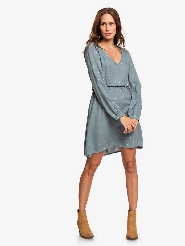 roxy, Heatin Up - Robe manches longues encolure en V pour Femme, TROOPER SWEET HEART (bln7) 0 Heatin Up - Robe manches longues encolure en V pour Femme Bleu ERJWD03357 Roxy
