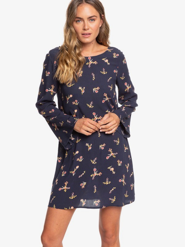 roxy, Dusk Till Down Long Sleeve Floaty Dress, MOOD INDIGO IN MY BAG (bsp9) 0 Dusk Till Down Long Sleeve Floaty Dress Blue ERJWD03382 Roxy
