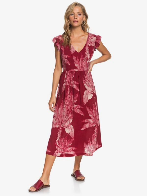 roxy, Rush Minute Short Sleeve Midi Dress, RHUBARB BANANA TREE (rze6) 0 Rush Minute Short Sleeve Midi Dress Red ERJWD03384 Roxy