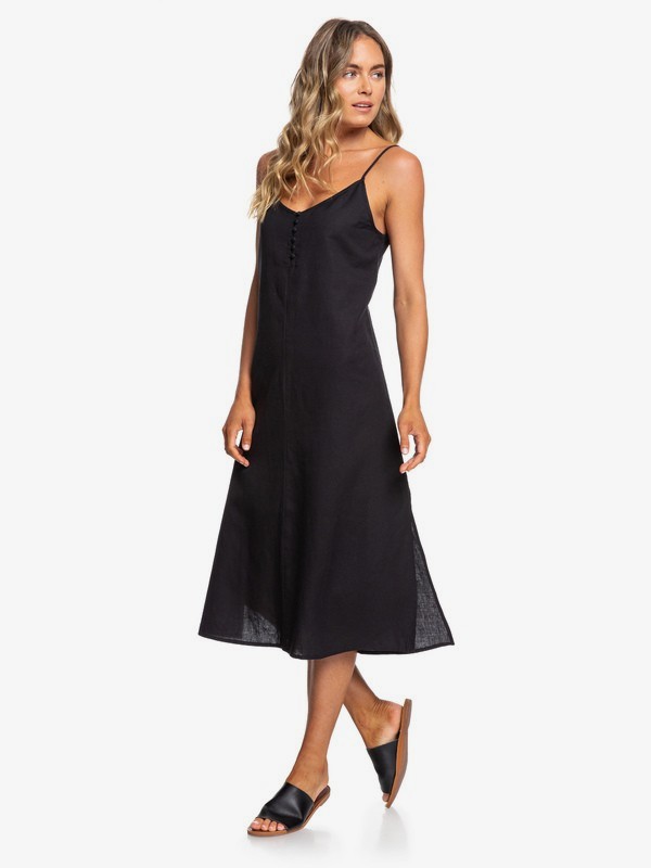 roxy, Paradise Circus Strappy Linen Midi Dress, TRUE BLACK (kvj0) 0 Paradise Circus Strappy Linen Midi Dress Black ERJWD03392 Roxy