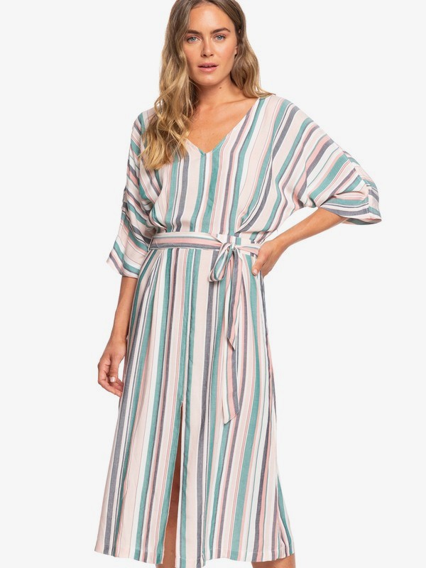 roxy, Run The Road 3/4 Sleeve Midi Dress, MOOD INDIGO SOUL STRIPES (bsp4) 0 Run The Road 3/4 Sleeve Midi Dress Blue ERJWD03395 Roxy