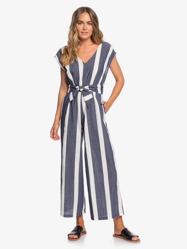 roxy, Same Old Blues Sleeveless Wide Leg Jumpsuit, MOOD INDIGO SUNSHADE STRIPES (xbbb) 0 Same Old Blues Sleeveless Wide Leg Jumpsuit Blue ERJWD03403 Roxy