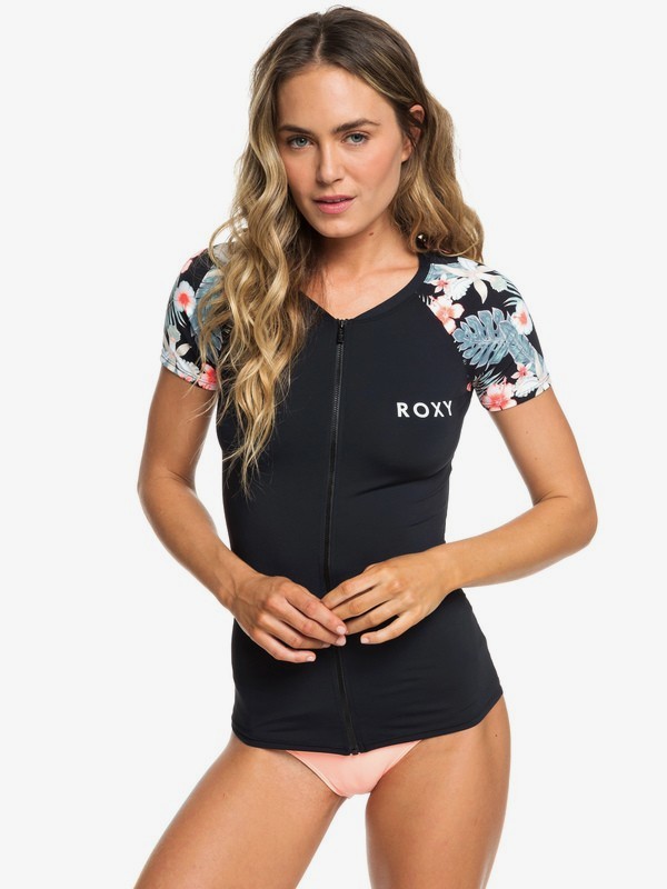 Roxy Rash Vest Met Rits En Korte Mouwen En Upf Voor Dames Roxy