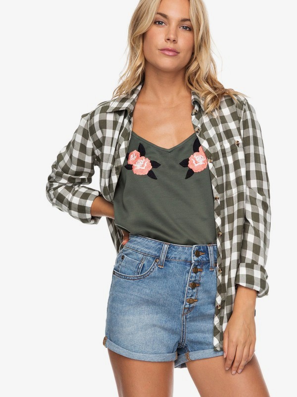 roxy, Capital Dream Long Sleeve Shirt, THYME NORTHY PLAID (cqy1) 0 Capital Dream Long Sleeve Shirt Brown ERJWT03221 Roxy
