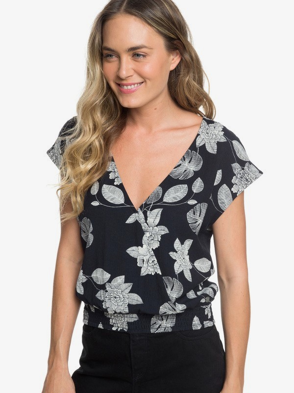 roxy, Colorful Island Sleeveless Cropped Wrap Top, ANTHRACITE FLOWER OF LOVE (kvj8) 0 Colorful Island Sleeveless Cropped Wrap Top Black ERJWT03317 Roxy
