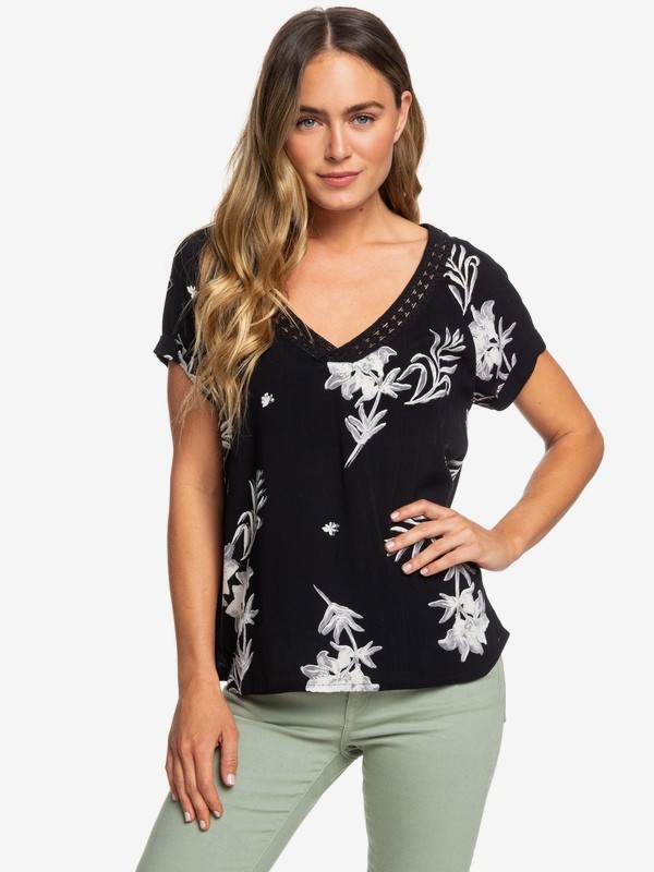 roxy, New Break Evasion - V-Neck Short Sleeve Top for Women, ANTHRACITE BICOLYS (kvj7) 0 New Break Evasion - V-Neck Short Sleeve Top for Women Black ERJWT03332 Roxy