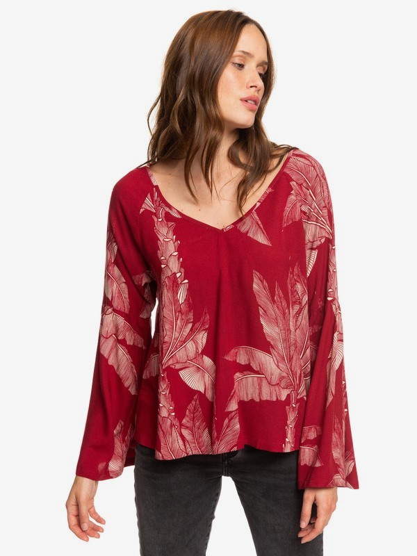 roxy, Tender Yellow Long Sleeve Shirt, RHUBARB BANANA TREE (rze6) 0 Tender Yellow Long Sleeve Shirt Red ERJWT03352 Roxy