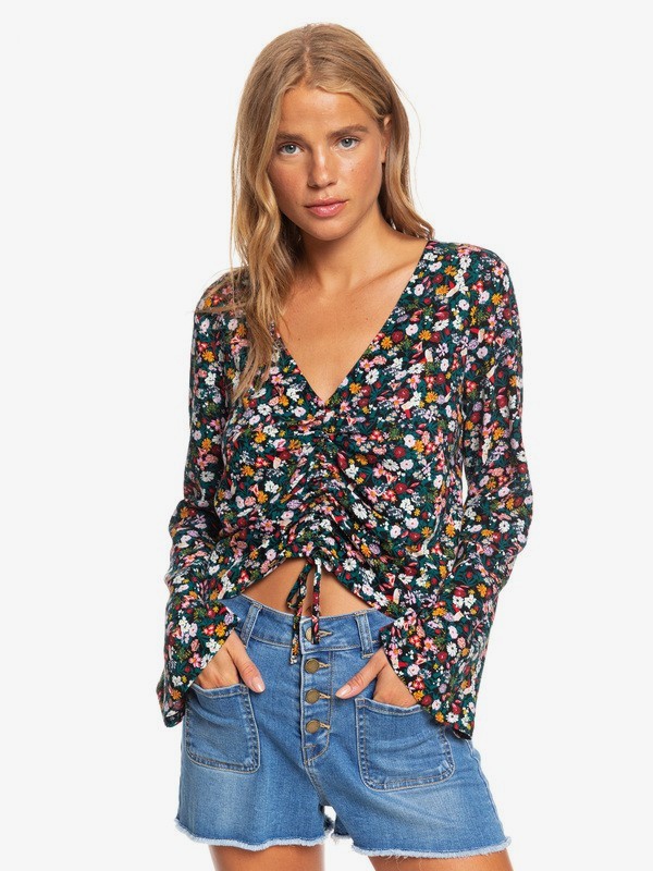 roxy, Endless Day Long Sleeve Cropped Shirt, ANTHRACITE BOUQUET (kvj9) 0 Endless Day Long Sleeve Cropped Shirt Black ERJWT03356 Roxy