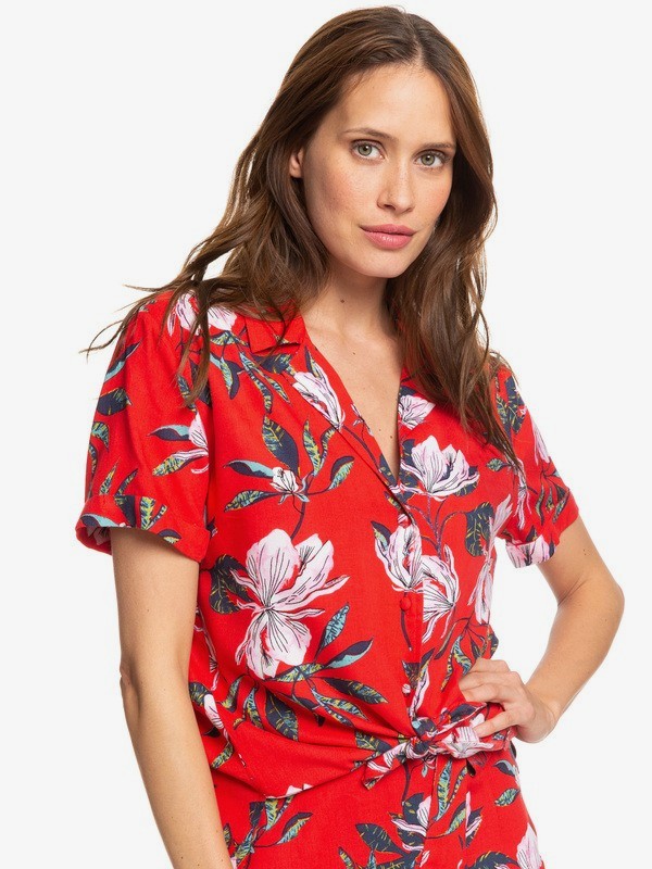 roxy, Remind To Forget Short Sleeve Shirt, CHINESE RED TROPICAL DAY (rqq8) 0 Remind To Forget Short Sleeve Shirt Red ERJWT03368 Roxy