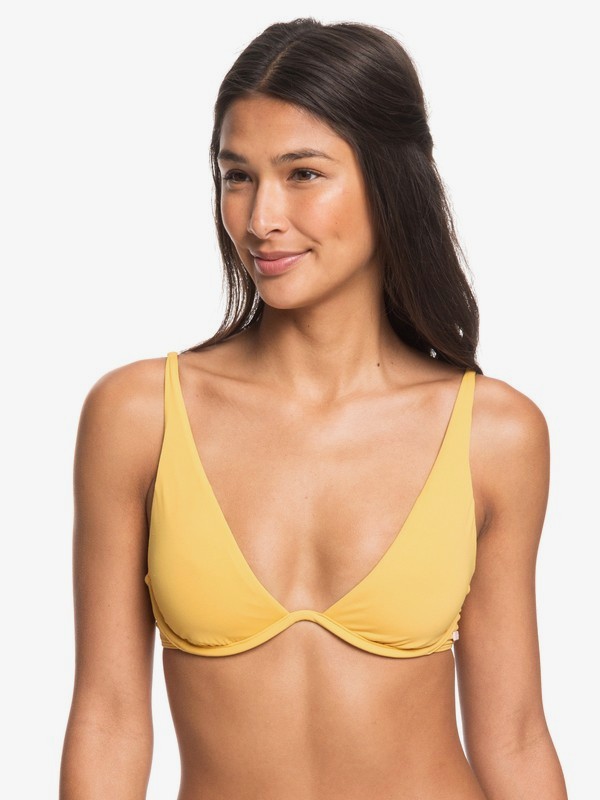roxy, Beach Classics Underwired Elongated Triangle Bikini Top, HONEY GOLD (yjy0) 0 Beach Classics Underwired Elongated Triangle Bikini Top Yellow ERJX304156 Roxy