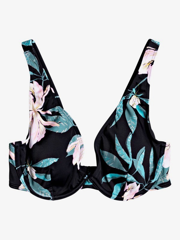 roxy, Tropical Day D-Cup Elongated Triangle Bikini Top, ANTHRACITE TROPICAL DAY S (xkwm) 0 Tropical Day D-Cup Elongated Triangle Bikini Top Blue ERJX304168 Roxy